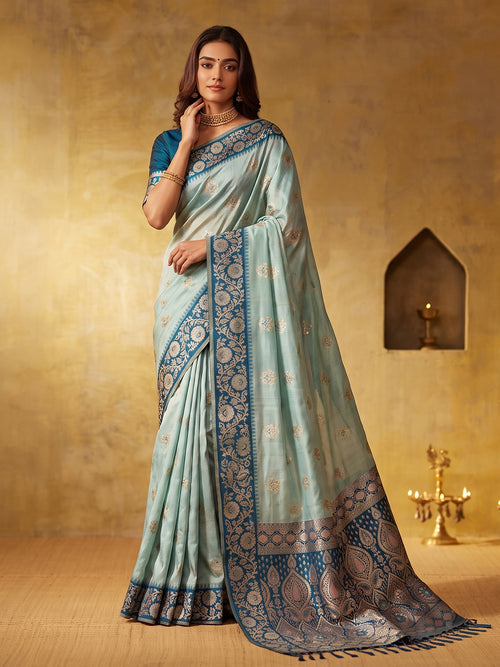 SKY BLUE & SKY BLUE Silk Blend Banarasi Brocade Saree | EZB SI04 SUGEE1002