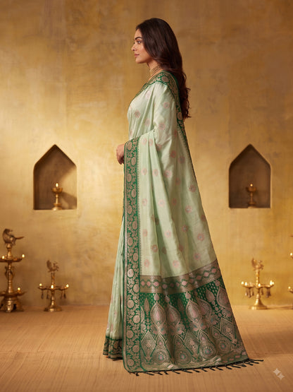 GREEN & GREEN Silk Blend Banarasi Brocade Saree | EZB SI04 SUGEE1004