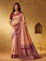 PEACH & RED Silk Blend Banarasi Brocade Saree | EZB SI04 SUGEE1005