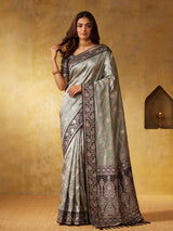 GRAY & DARK GRAY Silk Blend Banarasi Brocade Saree | EZB SI04 SUGEE1006