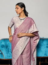 Purple Linen Brocade Saree | EZB SI04 SWLIN1005