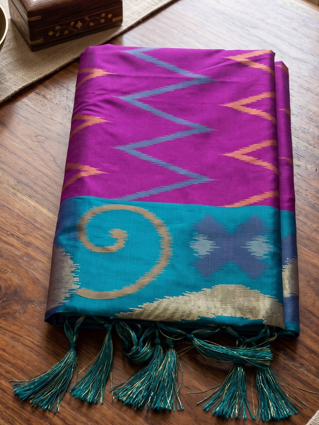 Purple & Teal Soft Silk Ikat Saree | EZB SI04 SUIDR1002