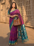Purple & Teal Soft Silk Ikat Saree | EZB SI04 SUIDR1002