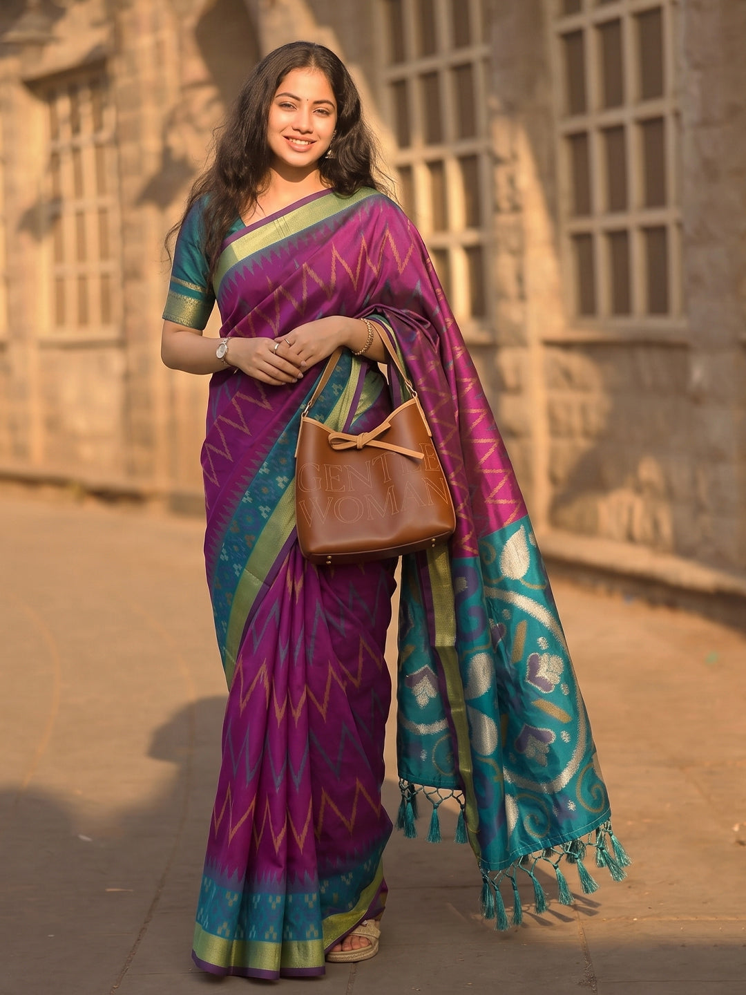 Purple & Teal Soft Silk Ikat Saree | EZB SI04 SUIDR1002