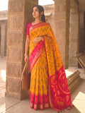 Mustard & Pink Soft Silk Ikat Saree | EZB SI04 SUIDR1003