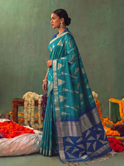 RAMA  & BLUE Soft Silk Banarasi Brocade Saree | EZB SI04 SUKAI1002