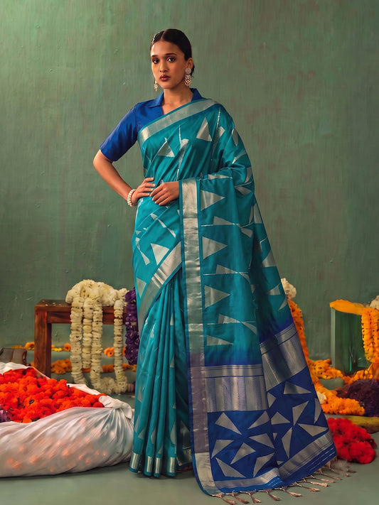 RAMA  & BLUE Soft Silk Banarasi Brocade Saree | EZB SI04 SUKAI1002