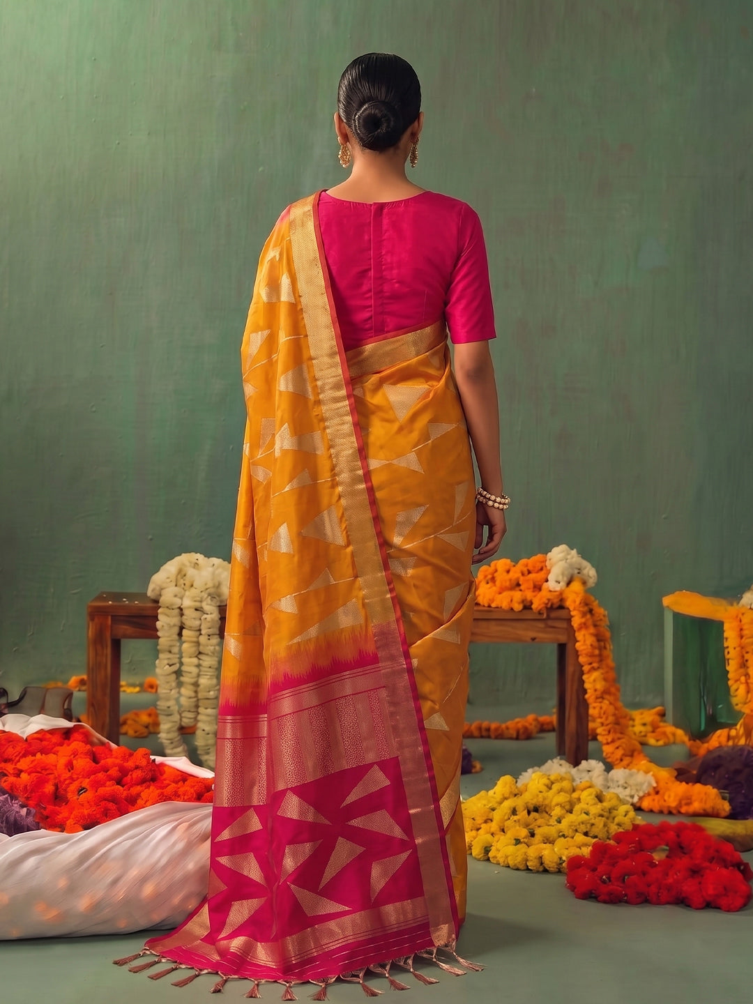 ORANGE  & RED Soft Silk Banarasi Brocade Saree | EZB SI04 SUKAI1003