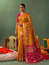 ORANGE  & RED Soft Silk Banarasi Brocade Saree | EZB SI04 SUKAI1003