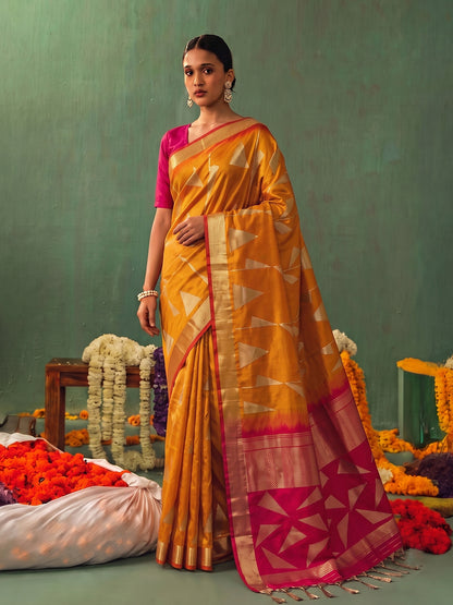 ORANGE  & RED Soft Silk Banarasi Brocade Saree | EZB SI04 SUKAI1003