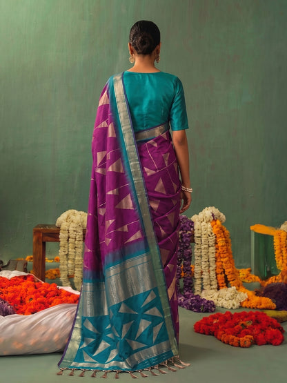 WINE & RAMA Soft Silk Banarasi Brocade Saree | EZB SI04 SUKAI1004