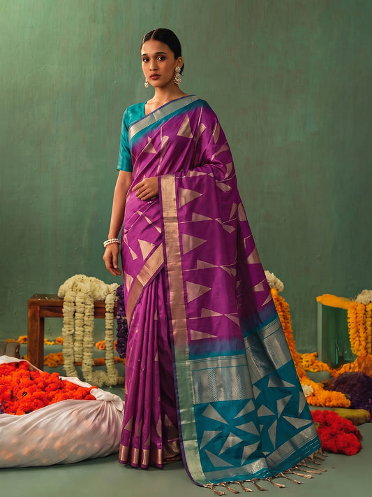 WINE & RAMA Soft Silk Banarasi Brocade Saree | EZB SI04 SUKAI1004