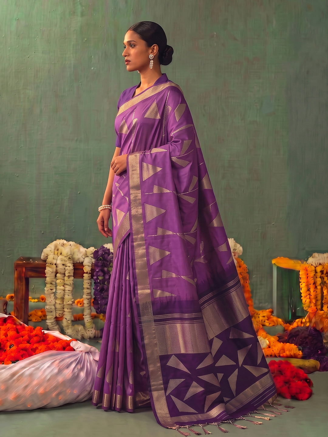 PURPLE & PURPLE Soft Silk Banarasi Brocade Saree | EZB SI04 SUKAI1006
