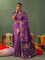 PURPLE & PURPLE Soft Silk Banarasi Brocade Saree | EZB SI04 SUKAI1006