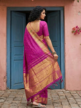 Magenta Silk Blend Brocade Saree | EZB SI04 SUKAN3001