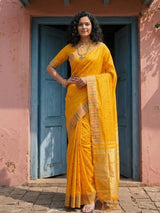 Yellow Silk Blend Brocade Saree | EZB SI04 SUKAN3003