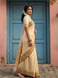 Cream Silk Blend Brocade Saree | EZB SI04 SUKAN3005
