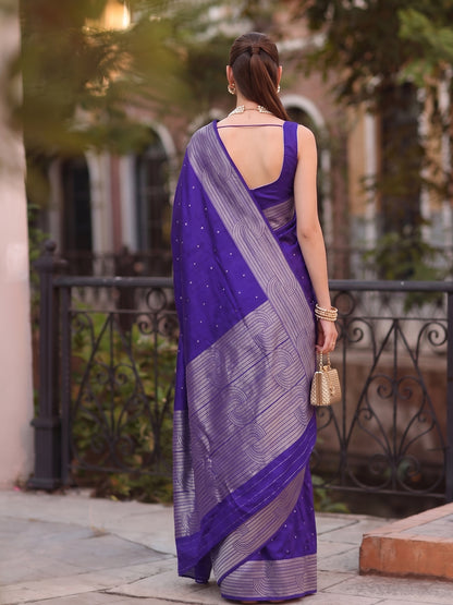 Blue Cotton Blend Brocade Pallu Saree | EZB SI04 SUKAT1002