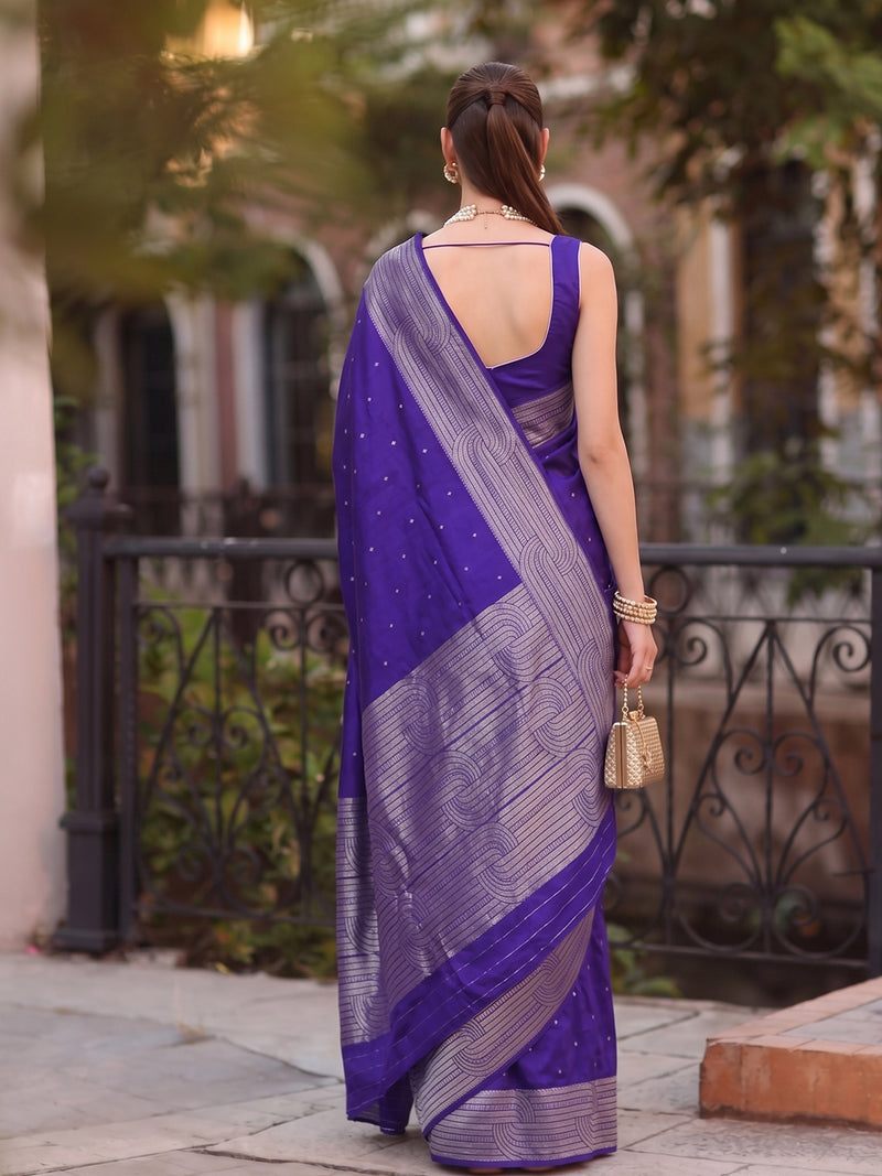Blue Cotton Blend Brocade Pallu Saree | EZB SI04 SUKAT1002