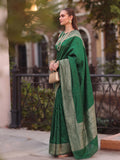 Green Cotton Blend Brocade Pallu Saree | EZB SI04 SUKAT1003