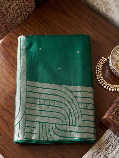 Green Cotton Blend Brocade Pallu Saree | EZB SI04 SUKAT1003