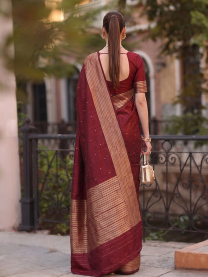 Maroon Cotton Blend Brocade Pallu Saree | EZB SI04 SUKAT1004