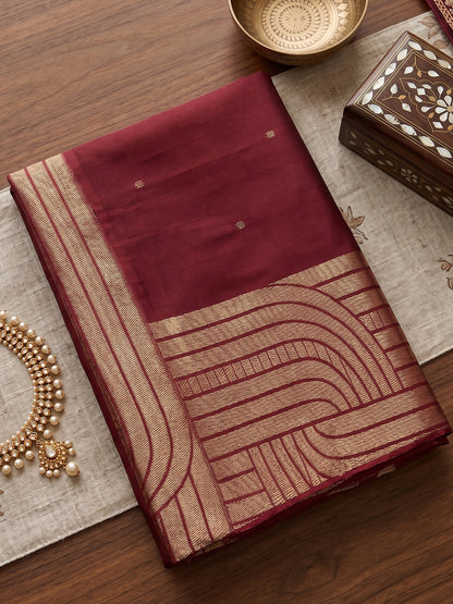 Maroon Cotton Blend Brocade Pallu Saree | EZB SI04 SUKAT1004