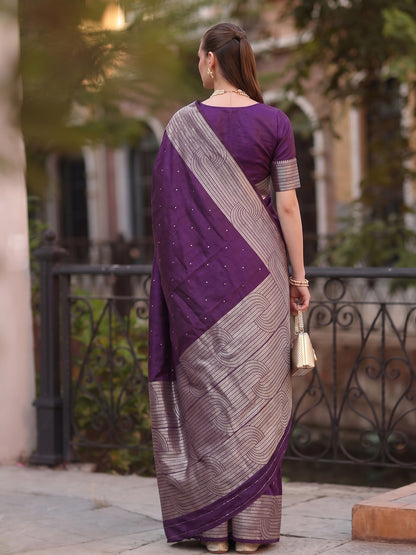 Purple Cotton Blend Brocade Pallu Saree | EZB SI04 SUKAT1005
