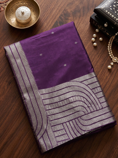 Purple Cotton Blend Brocade Pallu Saree | EZB SI04 SUKAT1005