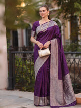 Purple Cotton Blend Brocade Pallu Saree | EZB SI04 SUKAT1005