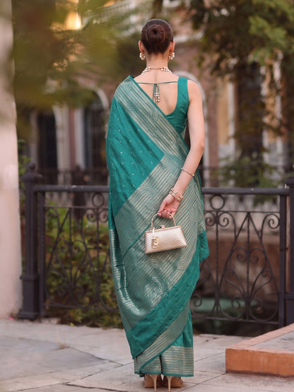 Rama Green Cotton Blend Brocade Pallu Saree | EZB SI04 SUKAT1006