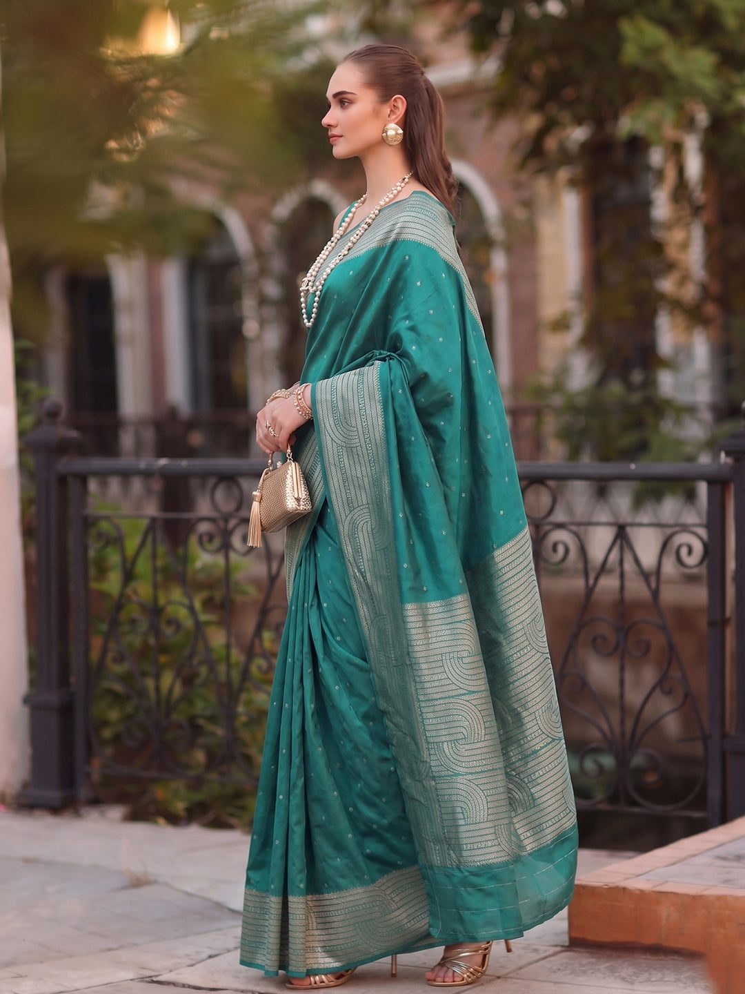 Rama Green Cotton Blend Brocade Pallu Saree | EZB SI04 SUKAT1006