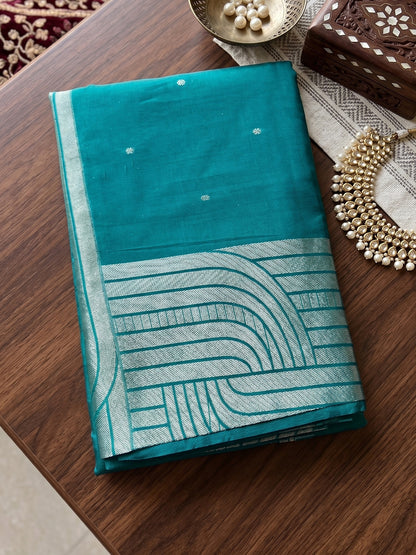 Rama Green Cotton Blend Brocade Pallu Saree | EZB SI04 SUKAT1006