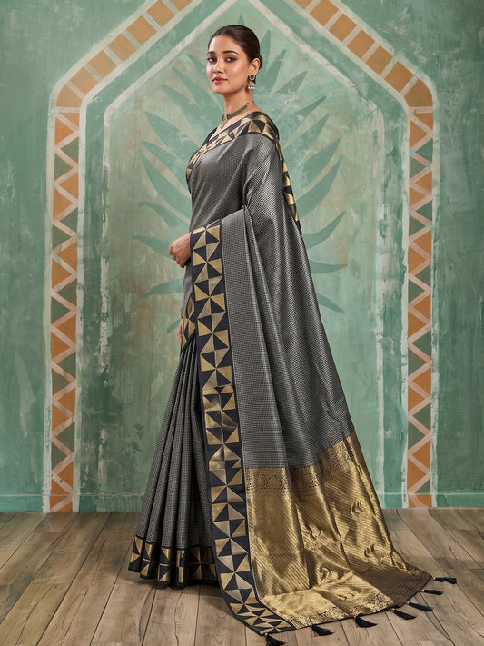 BLACK Art Silk Banarasi Saree | EZB SI04 SUKAT2001