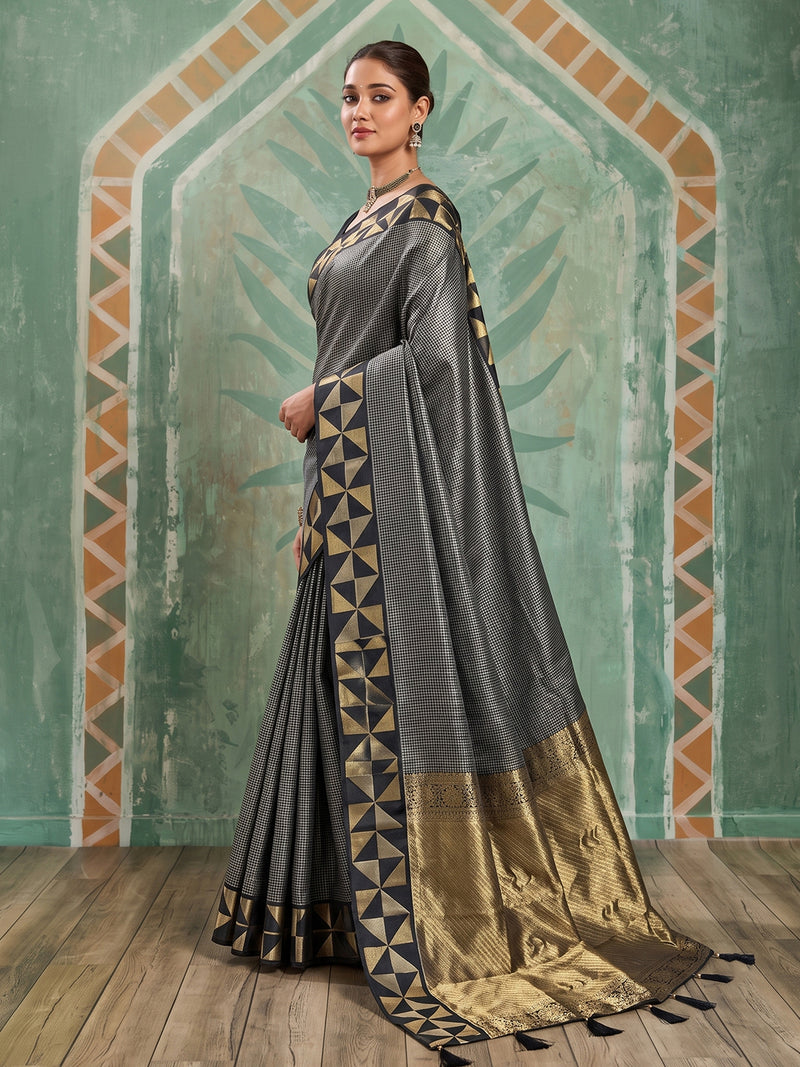 BLACK Art Silk Banarasi Saree | EZB SI04 SUKAT2001