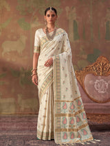Cream Soft Silk Woven Paisley Saree | EZB SI04 SUKHV1001