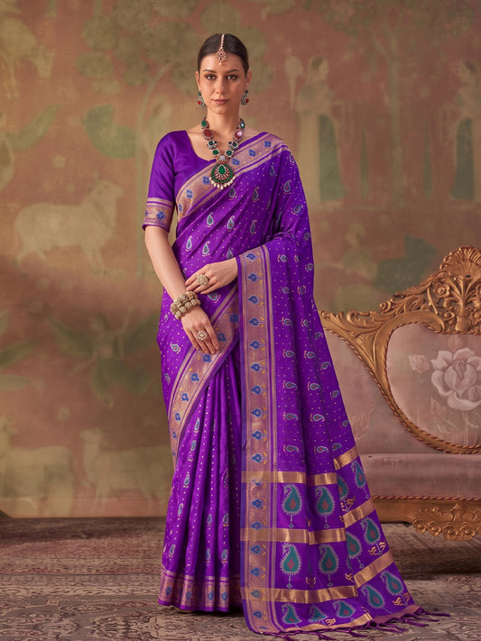 Violet Soft Silk Woven Paisley Saree | EZB SI04 SUKHV1002