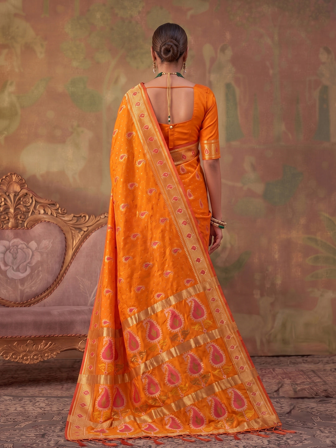 Orange Soft Silk Woven Paisley Saree | EZB SI04 SUKHV1003