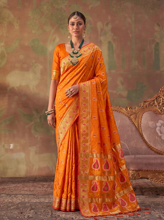 Orange Soft Silk Woven Paisley Saree | EZB SI04 SUKHV1003