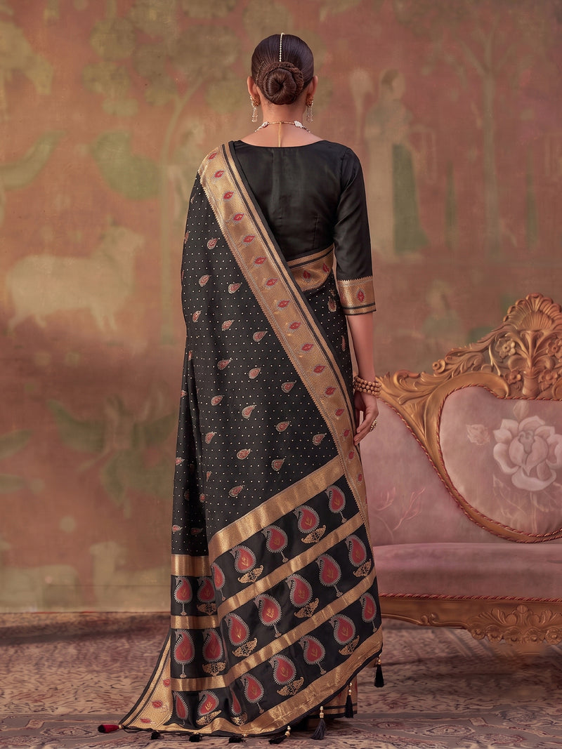 Black Soft Silk Woven Paisley Saree | EZB SI04 SUKHV1004