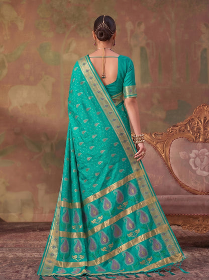 Sea Green Soft Silk Woven Paisley Saree | EZB SI04 SUKHV1005