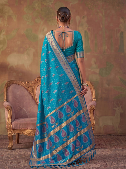 Teal Soft Silk Woven Paisley Saree | EZB SI04 SUKHV1006