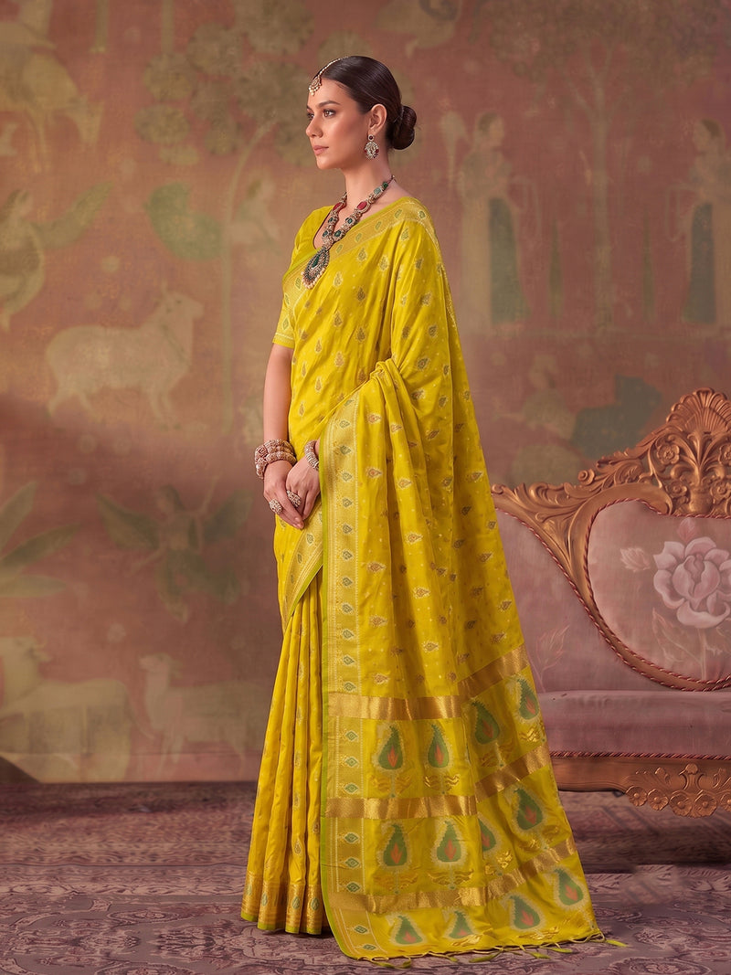 Mustard Soft Silk Woven Paisley Saree | EZB SI04 SUKHV1007