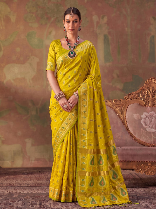 Mustard Soft Silk Woven Paisley Saree | EZB SI04 SUKHV1007