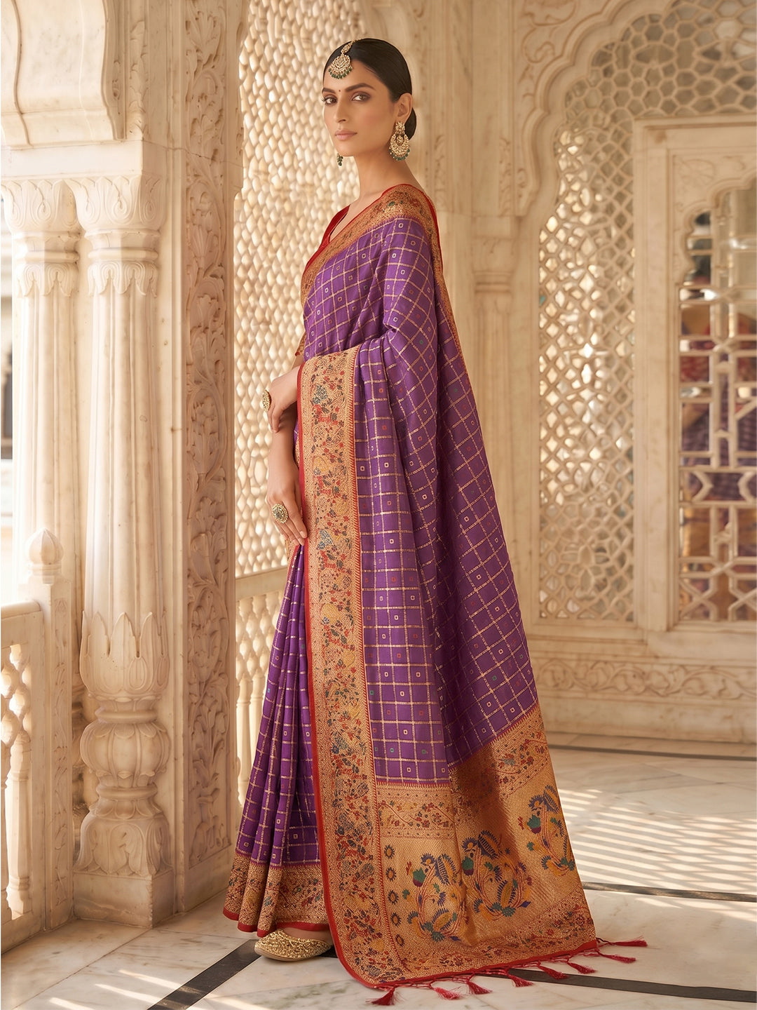 Purple Banarasi Silk Contrast Pallu Saree | EZB SI04 SUKLN1001