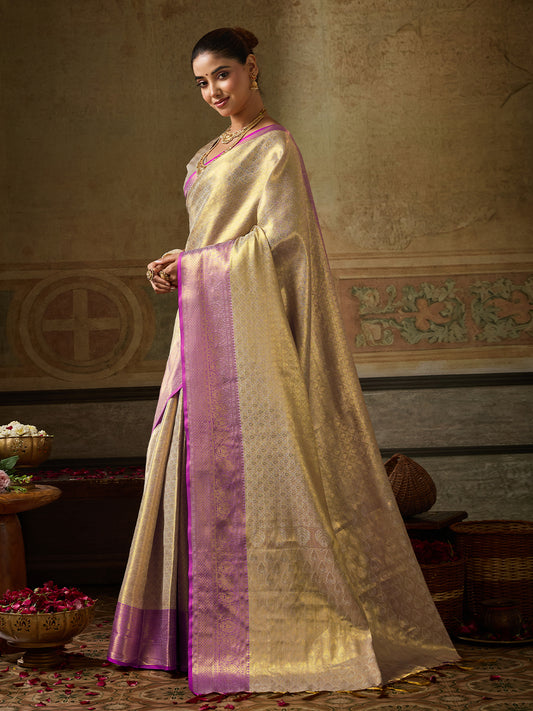 Cream Kanchivaram Silk Banarasi Saree | EZB SI04 SUKPS1001