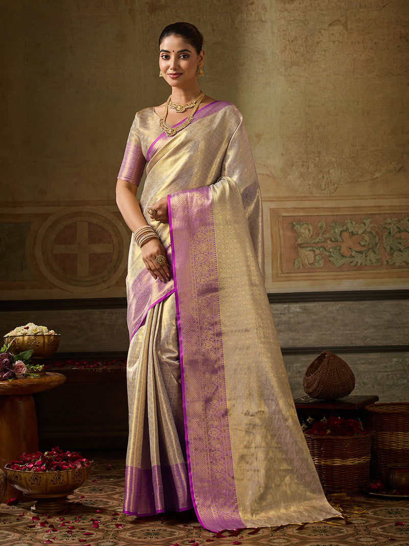 Cream Kanchivaram Silk Banarasi Saree | EZB SI04 SUKPS1001