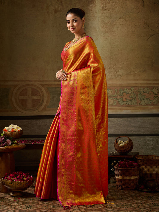 Orange Kanchivaram Silk Banarasi Saree | EZB SI04 SUKPS1002