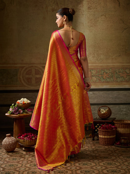 Orange Kanchivaram Silk Banarasi Saree | EZB SI04 SUKPS1002