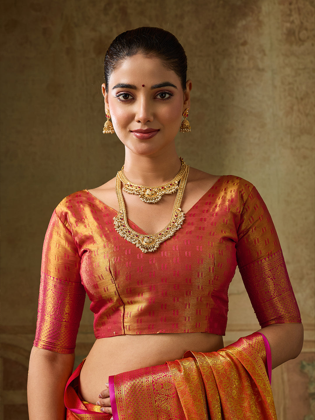 Orange Kanchivaram Silk Banarasi Saree | EZB SI04 SUKPS1002